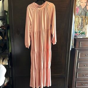 ASOS Pink Smocked Pleated Gown with Bishop Sleeves